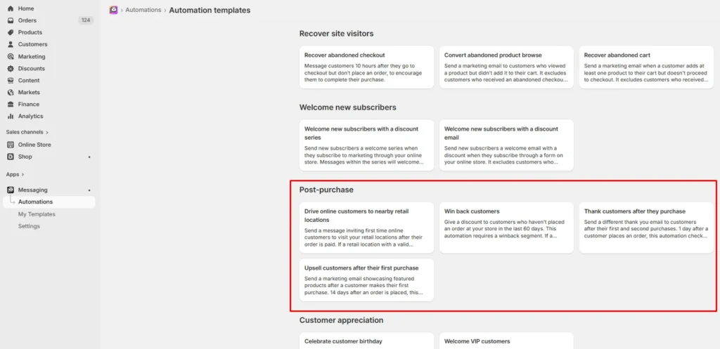 Shopify post purchase templates in Messaging Shopify post purchase templates in Messaging