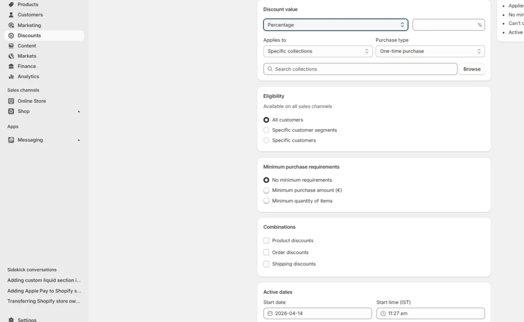 Set the discount value and the remaining criteria Set the discount value and the remaining criteria