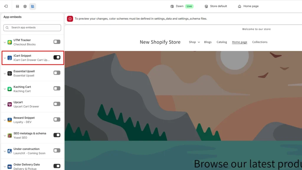 App embeds in Shopify theme editor App embeds in Shopify theme editor