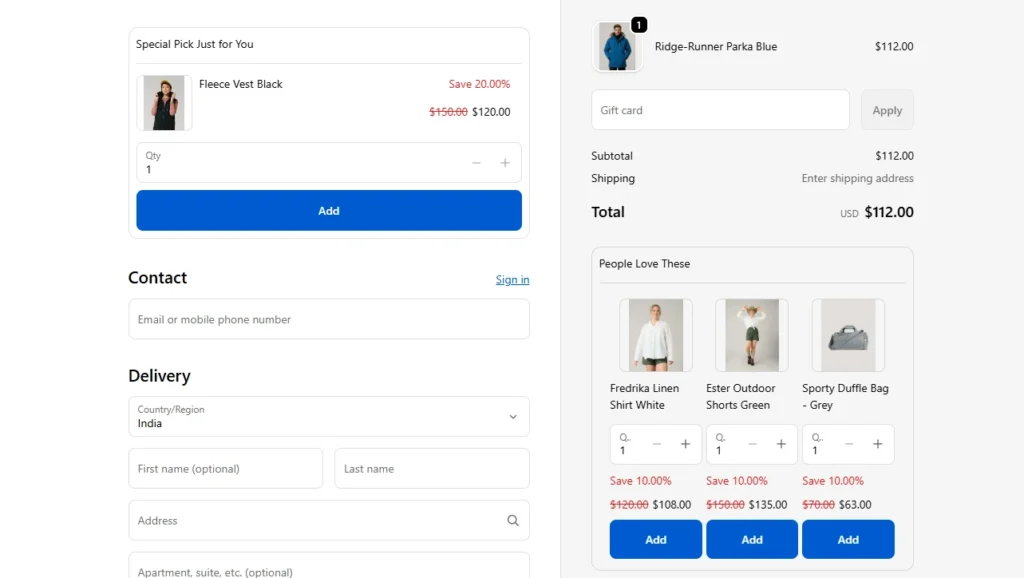 A checkout page demo from SellMore A checkout page demo from SellMore