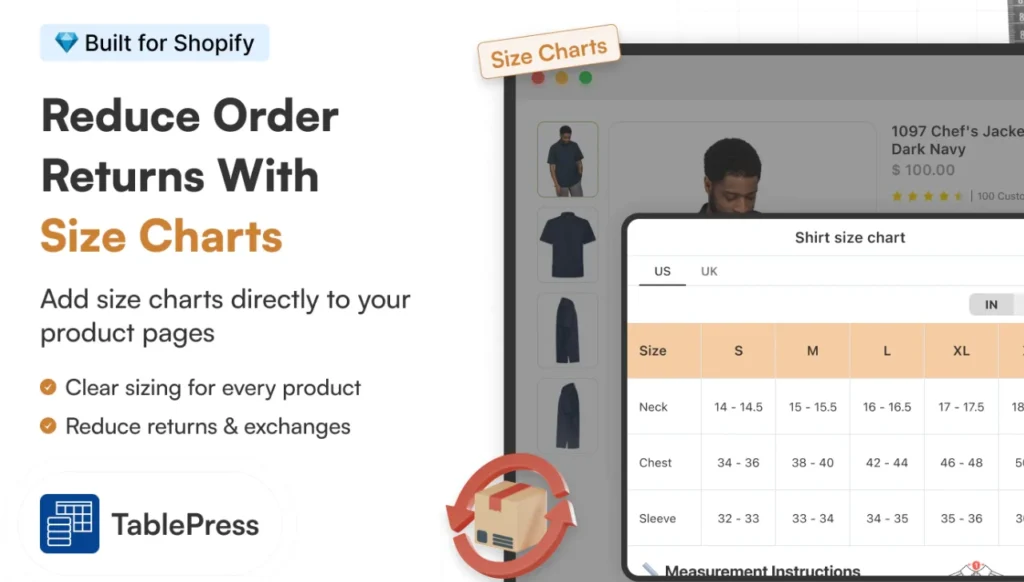 TablePress Size Chart & Guide App TablePress Size Chart & Guide App