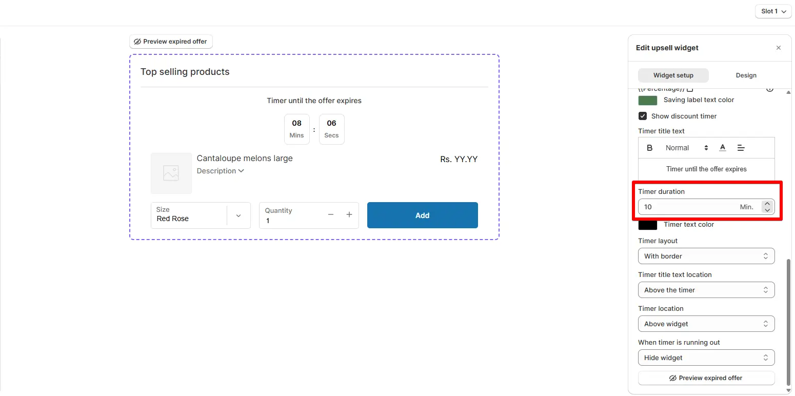 Timer duration options in SellMore
