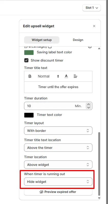 Timer expiry settings in SellMore