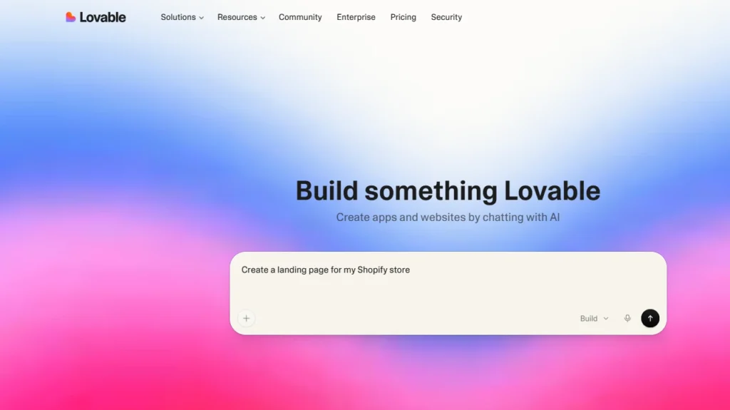 The prompt builder page of Lovable The prompt builder page of Lovable