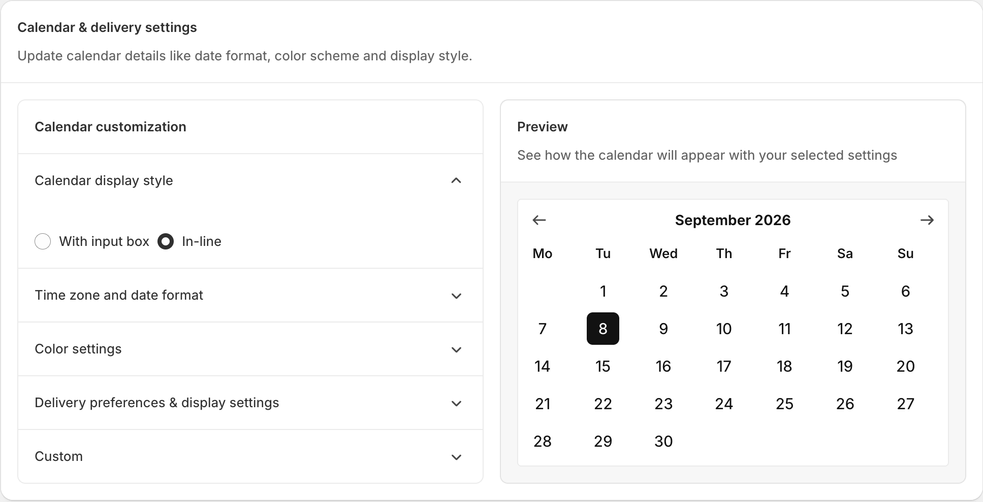 Calendar style - inline