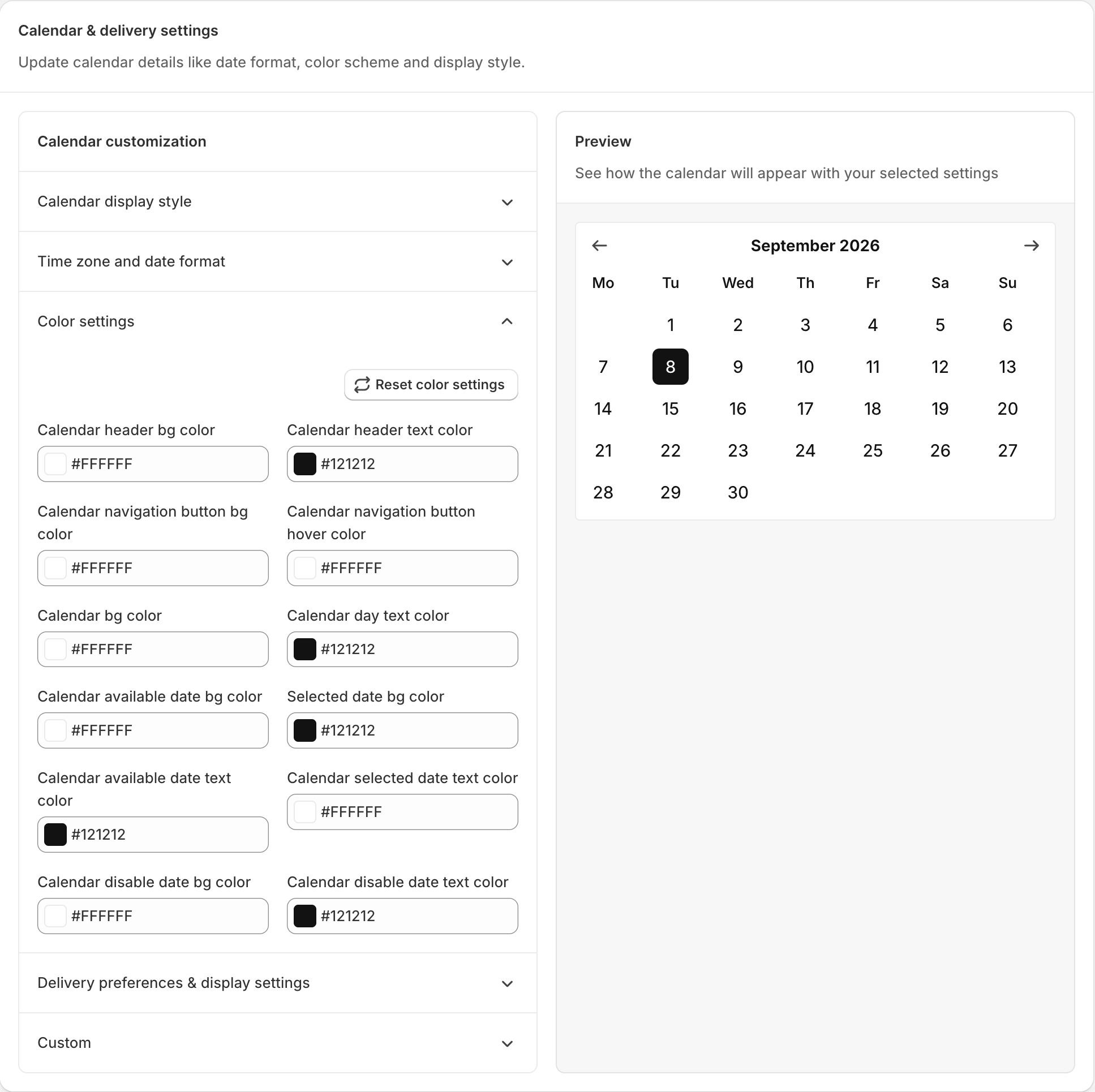 Color settings