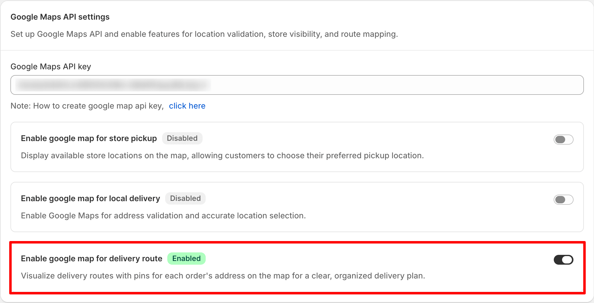 Enable google map for delivery route