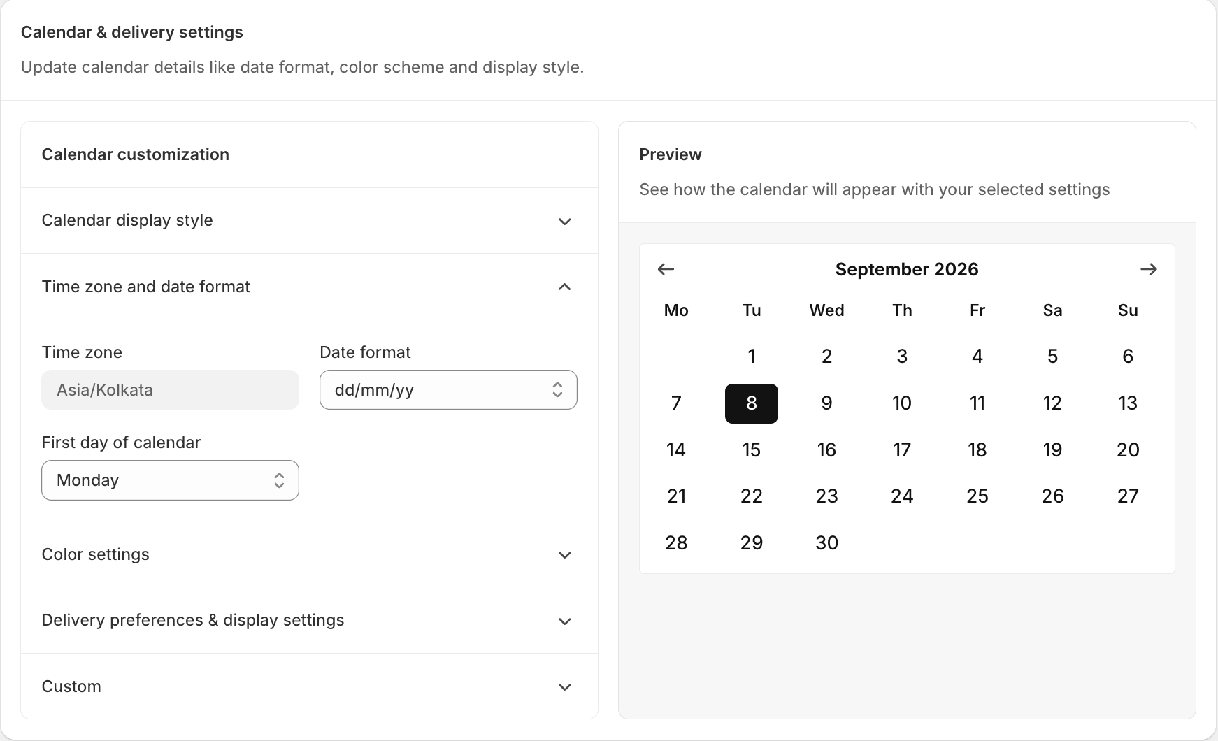Time zone and date format